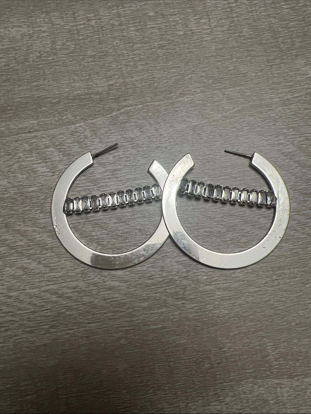 Silver Hoop Earrings with Crystal Bar Accent - Women Jewelry